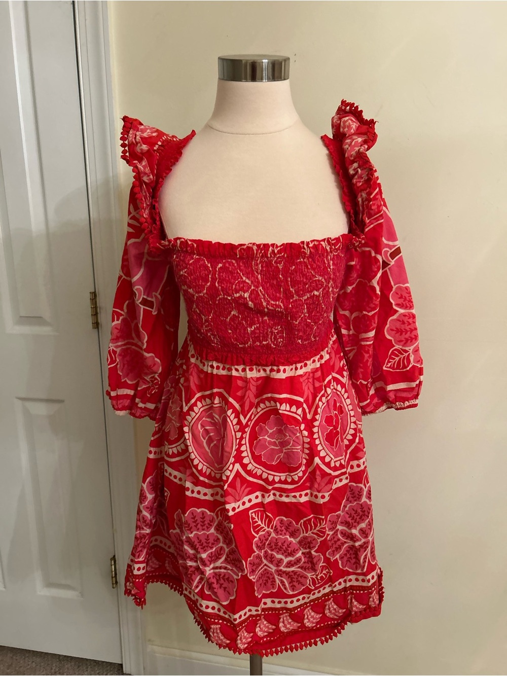 Farm Rio Summer Sunrise Cotton Mini Red White Dress size L - Picture 2 of 7